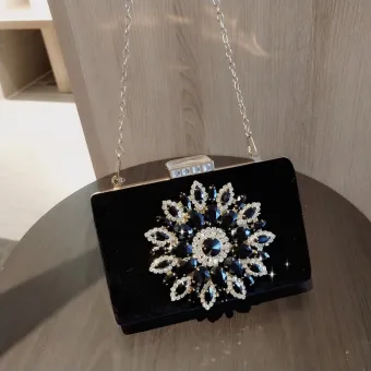 Chic Beautiful Black Velour Rhinestone Clutch Bags 2020