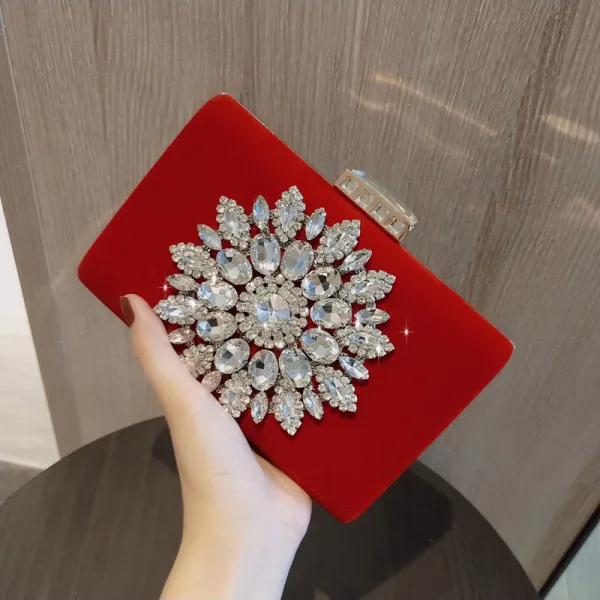 Fine Svart Velour Rhinestone Håndvesken  2020