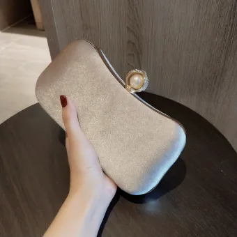 Modest Simple Beige Velour Square Clutch Bags 2020 Metal Rhinestone