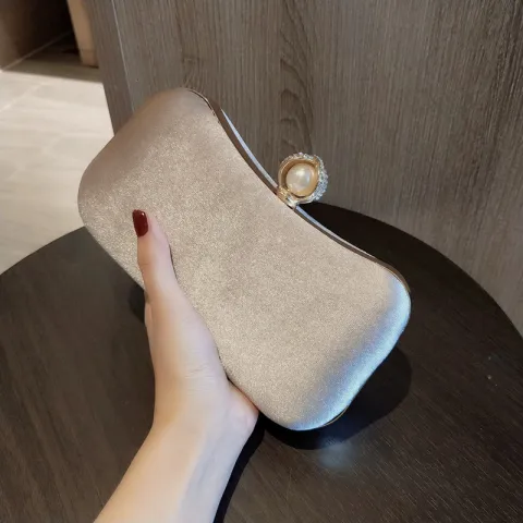 Schlicht Beige Velour Quadratische Clutch Tasche 2020 Metall Strass