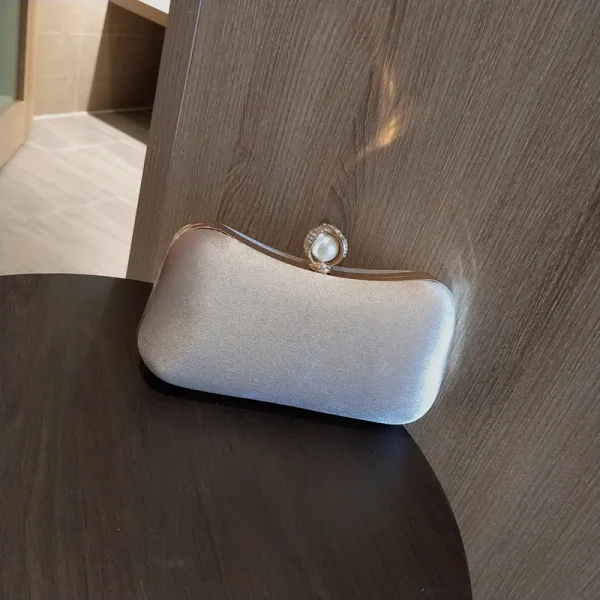 Modest / Simple Beige Velour Square Clutch Bags 2020 Metal Rhinestone