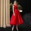 Chic / Beautiful Red Homecoming Graduation Dresses 2020 A-Line / Princess Scoop Neck Sleeveless Appliques Lace Beading Tea-length Ruffle Formal Dresses