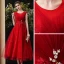 Chic / Beautiful Red Homecoming Graduation Dresses 2020 A-Line / Princess Scoop Neck Sleeveless Appliques Lace Beading Tea-length Ruffle Formal Dresses