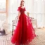 Chic / Belle Rouge Robe De Soirée 2020 Princesse Bretelles Spaghetti Manches Courtes Perlage Paillettes Longue Volants Dos Nu Robe De Ceremonie