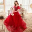 Chic / Belle Rouge Robe De Soirée 2020 Princesse Bretelles Spaghetti Manches Courtes Perlage Paillettes Longue Volants Dos Nu Robe De Ceremonie