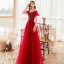 Chic / Belle Rouge Robe De Soirée 2020 Princesse Bretelles Spaghetti Manches Courtes Perlage Paillettes Longue Volants Dos Nu Robe De Ceremonie