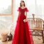 Chic / Belle Rouge Robe De Soirée 2020 Princesse Bretelles Spaghetti Manches Courtes Perlage Paillettes Longue Volants Dos Nu Robe De Ceremonie