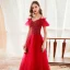 Chic / Belle Rouge Robe De Soirée 2020 Princesse Bretelles Spaghetti Manches Courtes Perlage Paillettes Longue Volants Dos Nu Robe De Ceremonie