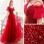Chic / Belle Rouge Robe De Soirée 2020 Princesse Bretelles Spaghetti Manches Courtes Perlage Paillettes Longue Volants Dos Nu Robe De Ceremonie