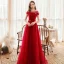 Chic / Belle Rouge Robe De Soirée 2020 Princesse Transparentes Encolure Dégagée Manches Courtes Perlage Glitter Tulle Train De Balayage Dos Nu Robe De Ceremonie