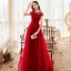 Chic / Belle Rouge Robe De Soirée 2020 Princesse Transparentes Encolure Dégagée Manches Courtes Perlage Glitter Tulle Train De Balayage Dos Nu Robe De Ceremonie