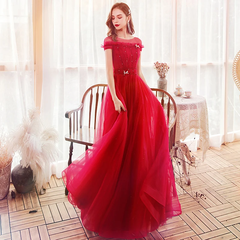 Chic Beautiful Red Evening Dresses 2020 A-Line Princess See-Through Scoop Neck Short