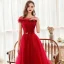 Chic / Belle Rouge Robe De Soirée 2020 Princesse Transparentes Encolure Dégagée Manches Courtes Perlage Glitter Tulle Train De Balayage Dos Nu Robe De Ceremonie
