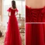 Chic / Belle Rouge Robe De Soirée 2020 Princesse Transparentes Encolure Dégagée Manches Courtes Perlage Glitter Tulle Train De Balayage Dos Nu Robe De Ceremonie