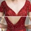 Haut de Gamme Rouge Robe De Soirée 2020 Trompette / Sirène Col v profond Manches Courtes Fait main Perlage Train De Balayage Dos Nu Robe De Ceremonie