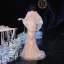 Luxe Champagne Robe De Soirée Avec Châle 2020 Trompette / Sirène Col v profond Sans Manches Fait main Perlage Train De Balayage Dos Nu Robe De Ceremonie