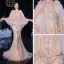 Luxe Champagne Robe De Soirée Avec Châle 2020 Trompette / Sirène Col v profond Sans Manches Fait main Perlage Train De Balayage Dos Nu Robe De Ceremonie