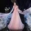 High-end Champagne See-through Evening Dresses  2020 A-Line / Princess Scoop Neck Long Sleeve Rhinestone Beading Sweep Train Ruffle Formal Dresses