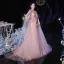 High-end Champagne See-through Evening Dresses  2020 A-Line / Princess Scoop Neck Long Sleeve Rhinestone Beading Sweep Train Ruffle Formal Dresses