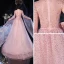 High-end Champagne See-through Evening Dresses  2020 A-Line / Princess Scoop Neck Long Sleeve Rhinestone Beading Sweep Train Ruffle Formal Dresses