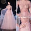 High-end Champagne See-through Evening Dresses  2020 A-Line / Princess Scoop Neck Long Sleeve Rhinestone Beading Sweep Train Ruffle Formal Dresses