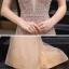 Sexy Doré Robe De Soirée 2020 Trompette / Sirène Transparentes Col v profond Manches Courtes Fait main Perlage Train De Balayage Dos Nu Robe De Ceremonie