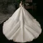 Elegant Champagne Bridal Wedding Dresses 2020 Ball Gown Off-The-Shoulder Short Sleeve Backless Appliques Lace Beading Glitter Tulle Cathedral Train Ruffle