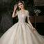 Elegant Champagne Bridal Wedding Dresses 2020 Ball Gown Off-The-Shoulder Short Sleeve Backless Appliques Lace Beading Glitter Tulle Cathedral Train Ruffle