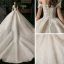 Elegant Champagne Bridal Wedding Dresses 2020 Ball Gown Off-The-Shoulder Short Sleeve Backless Appliques Lace Beading Glitter Tulle Cathedral Train Ruffle