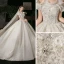 Elegant Champagne Bridal Wedding Dresses 2020 Ball Gown Off-The-Shoulder Short Sleeve Backless Appliques Lace Beading Glitter Tulle Cathedral Train Ruffle