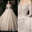 Beste Champagner Durchsichtige Hochzeits Brautkleider / Hochzeitskleider 2020 Ballkleid Rundhalsausschnitt Lange Ärmel Feder Rückenfreies Pailletten Perlenstickerei Glanz Tülle Kathedrale Schleppe Rüschen