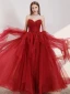 Elegant Rød Ballkjoler 2020 Prinsesse Kjæreste Uten Ermer Appliques Blomst Beading Glitter Tyll Lange Buste Ryggløse Formelle Kjoler