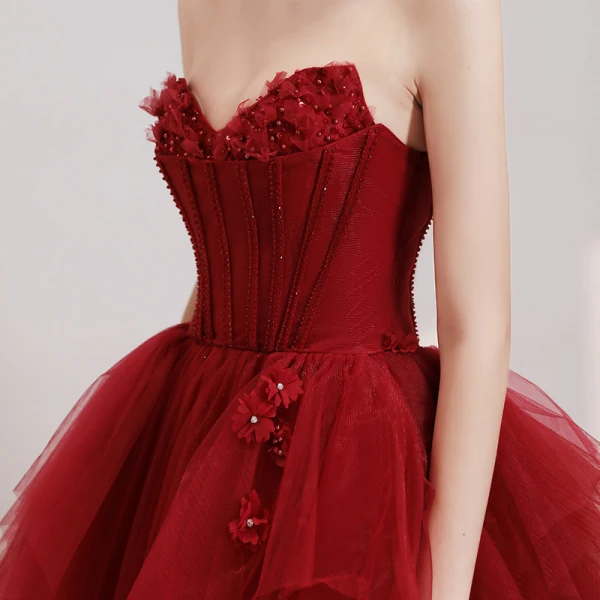 Elegant Rød Ballkjoler 2020 Prinsesse Kjæreste Uten Ermer Appliques Blomst Beading Glitter Tyll Lange Buste Ryggløse Formelle Kjoler