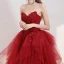 Elegant Rød Ballkjoler 2020 Prinsesse Kjæreste Uten Ermer Appliques Blomst Beading Glitter Tyll Lange Buste Ryggløse Formelle Kjoler