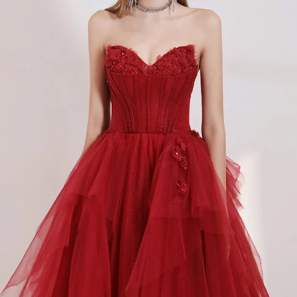 Elegant Rød Ballkjoler 2020 Prinsesse Kjæreste Uten Ermer Appliques Blomst Beading Glitter Tyll Lange Buste Ryggløse Formelle Kjoler