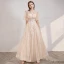 Style Victorien Champagne Robe De Soirée 2020 Princesse Col v profond Gonflée 1/2 Manches Appliques En Dentelle Perlage Paillettes Longue Volants Dos Nu Robe De Ceremonie