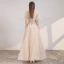 Style Victorien Champagne Robe De Soirée 2020 Princesse Col v profond Gonflée 1/2 Manches Appliques En Dentelle Perlage Paillettes Longue Volants Dos Nu Robe De Ceremonie