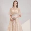 Style Victorien Champagne Robe De Soirée 2020 Princesse Col v profond Gonflée 1/2 Manches Appliques En Dentelle Perlage Paillettes Longue Volants Dos Nu Robe De Ceremonie