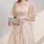 Style Victorien Champagne Robe De Soirée 2020 Princesse Col v profond Gonflée 1/2 Manches Appliques En Dentelle Perlage Paillettes Longue Volants Dos Nu Robe De Ceremonie