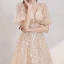Style Victorien Champagne Robe De Soirée 2020 Princesse Col v profond Gonflée 1/2 Manches Appliques En Dentelle Perlage Paillettes Longue Volants Dos Nu Robe De Ceremonie