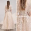 Style Victorien Champagne Robe De Soirée 2020 Princesse Col v profond Gonflée 1/2 Manches Appliques En Dentelle Perlage Paillettes Longue Volants Dos Nu Robe De Ceremonie