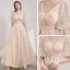 Style Victorien Champagne Robe De Soirée 2020 Princesse Col v profond Gonflée 1/2 Manches Appliques En Dentelle Perlage Paillettes Longue Volants Dos Nu Robe De Ceremonie
