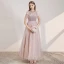 Elegant Blushing Pink Evening Dresses  2020 A-Line / Princess Scoop Neck Short Sleeve Beading Sash Glitter Tulle Floor-Length / Long Ruffle Backless Formal Dresses