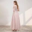 Elegant Blushing Pink Evening Dresses  2020 A-Line / Princess Scoop Neck Short Sleeve Beading Sash Glitter Tulle Floor-Length / Long Ruffle Backless Formal Dresses