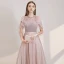 Elegant Blushing Pink Evening Dresses  2020 A-Line / Princess Scoop Neck Short Sleeve Beading Sash Glitter Tulle Floor-Length / Long Ruffle Backless Formal Dresses