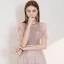 Elegant Blushing Pink Evening Dresses  2020 A-Line / Princess Scoop Neck Short Sleeve Beading Sash Glitter Tulle Floor-Length / Long Ruffle Backless Formal Dresses