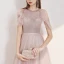 Elegant Blushing Pink Evening Dresses  2020 A-Line / Princess Scoop Neck Short Sleeve Beading Sash Glitter Tulle Floor-Length / Long Ruffle Backless Formal Dresses