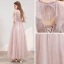 Elegant Blushing Pink Evening Dresses  2020 A-Line / Princess Scoop Neck Short Sleeve Beading Sash Glitter Tulle Floor-Length / Long Ruffle Backless Formal Dresses