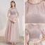 Elegant Blushing Pink Evening Dresses  2020 A-Line / Princess Scoop Neck Short Sleeve Beading Sash Glitter Tulle Floor-Length / Long Ruffle Backless Formal Dresses