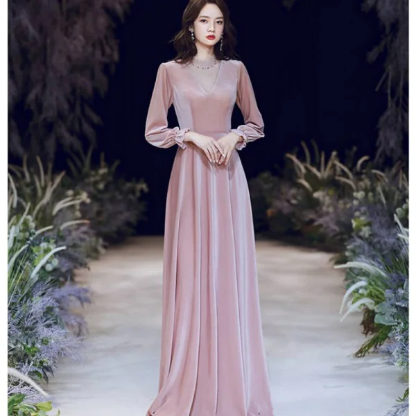 Style Victorien Rougissant Rose Hiver Robe De Soirée 2020 Princesse Transparentes Col Haut Gonflée Manches Longues Perlage Longue Volants Dos Nu Robe De Ceremonie